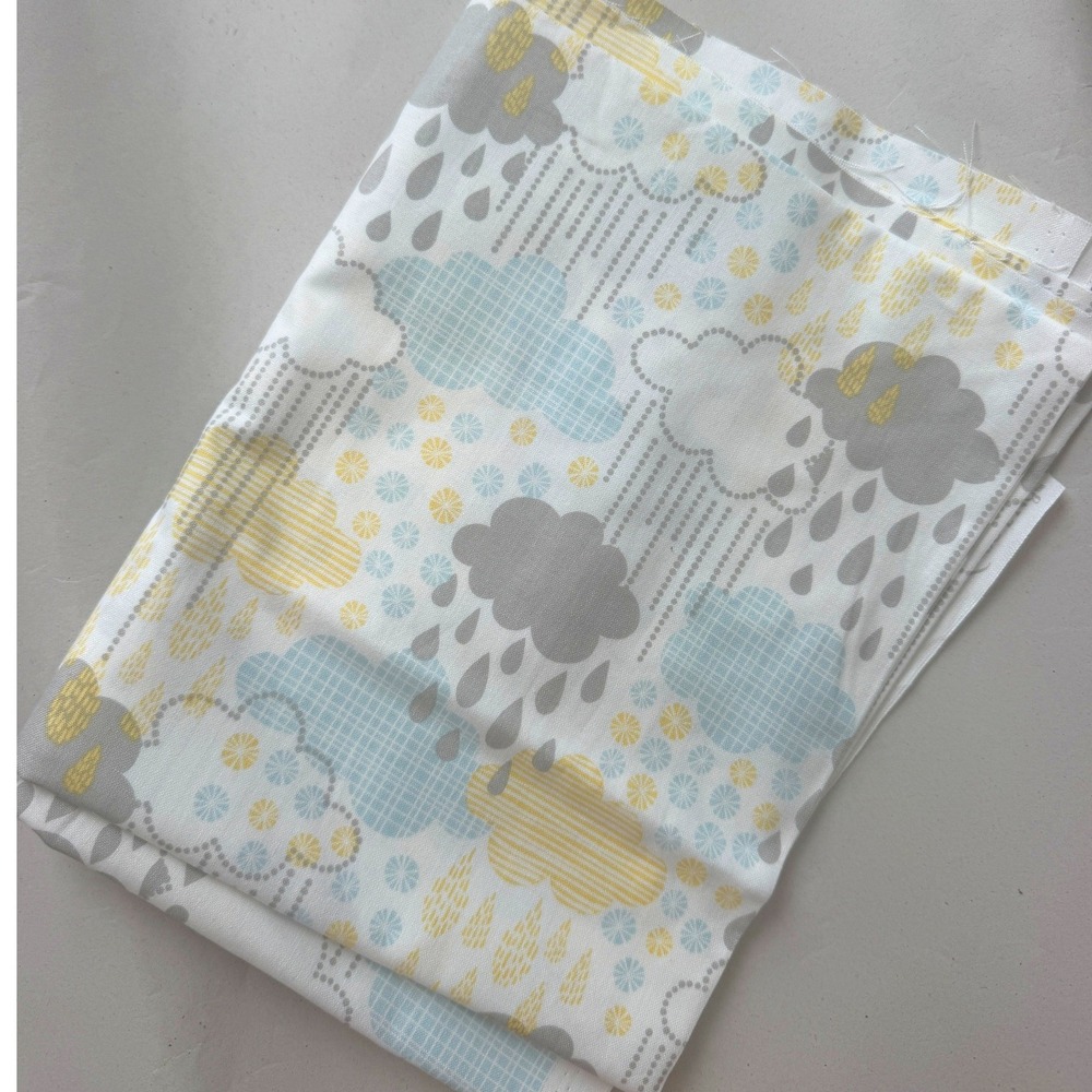 Josephine Kimberling Fabric 1 Yard Blown Away Clouds White Blue Yellow
